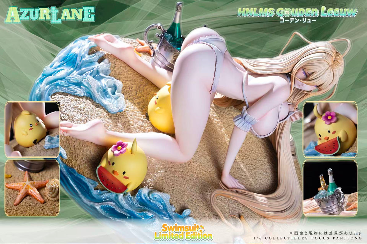 Golden Leew swimsuit statue angled view